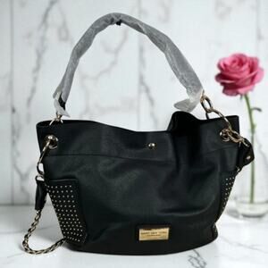 NWOT - Marc New York by Andrew Marc Black Faux Leather Gold Studded Shoulder Bag